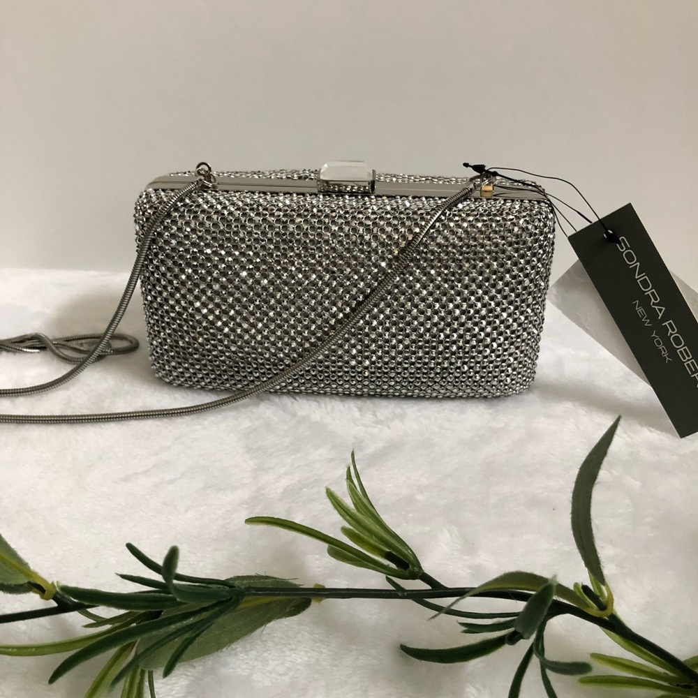 Sondra Roberts Box Silver Rhinestone/Satin Clutch, NWT